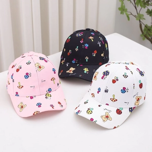 Kids Cartoon Mushroom Bear Print Baseball Cap Adjustable Outdoor Sun Hat For Boys Girls Toddler Breathable Duck Tongue Hat