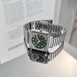 Orologio al quarzo quadrato GEDI da donna in argento con quadrante verde scuro e cinturino