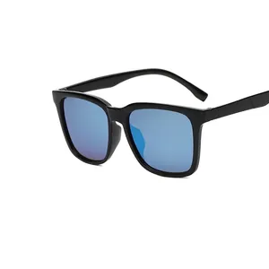 Stylish square frame sunglasses with blue reflective lenses for outdoor driving and fashion