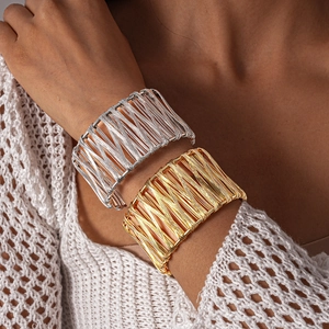 Intertwined Wire Cuff Bracelet Hollow Out Geometric Metal Bangle Wide Adjustable Open Jewelry For Women Minimalist Style