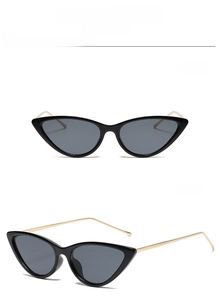 Detailed views of black cat-eye sunglasses with golden metal temples and C1 model text