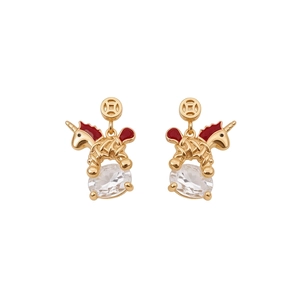 18k gold plated unicorn pendant earrings with red enamel and zircon accents