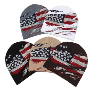 Gorro de Punto Jacquard con Bandera de EE. UU. y Estrellas Retro Americano de Invierno Cálido de Acrílico para Hombre Mujer