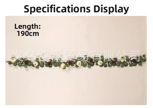 Detailed view of 190cm Christmas garland with eucalyptus leaves, pine cones, and white berries