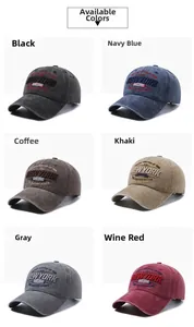 Collage of vintage washed cotton baseball caps in six colors with New York embroidery