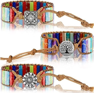 Handmade Bohemian imperial stone bracelets with tree of life and sunflower charms