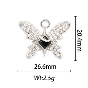 Detailed view of silver butterfly pendant with black stone, size 26.6x20.4mm, weight 2.5g