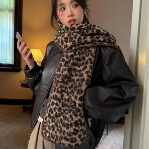 Chic leopard print faux wool scarf in brown and black for winter warmth and retro style