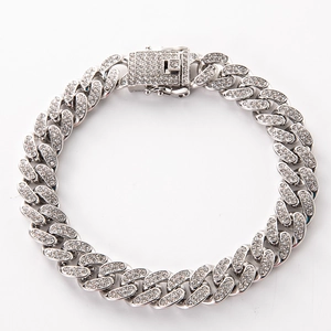 Bracelet cubain argenté serti de diamants brillants pour hommes et femmes, style hip-hop