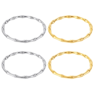 Bamboo-style adjustable stainless steel cuff bracelets set in gold and silver finish