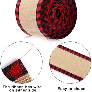 Red and black plaid faux burlap wire edge ribbon for Christmas tree and gift box decoration