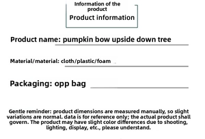 Detailed specifications for pumpkin bow hanging tree with material and size information