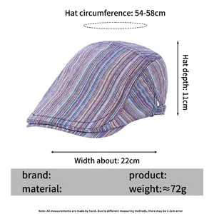 Casquette plate à rayures style ethnique avec tour de tête 54-58cm et profondeur 11cm