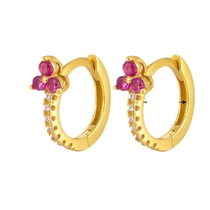 Eleganti orecchini a cerchio in argento S925 dorato con zirconi e pietre rosa