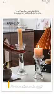 Macro shot of lead-free crystal glass candle holder with ribbed base and slim waist design