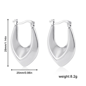 Detailed view of silver U-shaped chunky hoop earrings with 29mm height and 25mm width