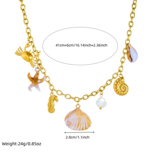 Collier doré en acier inoxydable avec pendentifs crabe, étoile de mer et coquillage
