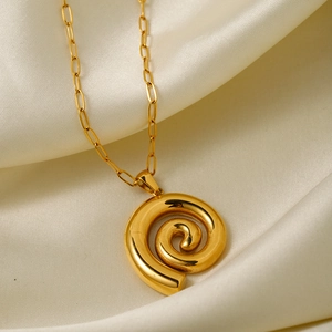 18K gold plated stainless steel paperclip necklace with a 3D spiral vortex pendant