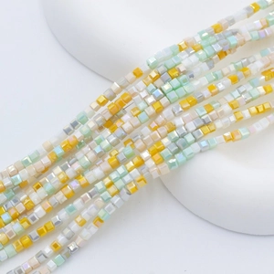 Mix of 2mm square crystal glass beads with AB pearl coating for DIY jewelry making