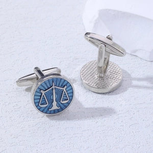 Polished silver Libra cufflinks with blue enamel finish for men's business shirts