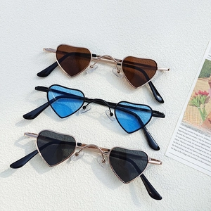 Kids heart shaped sunglasses in brown blue and black metallic frames for sun protection