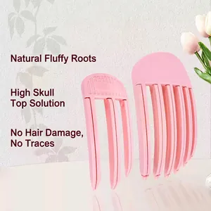 Pink hair root volumizing clip set with multi-tooth comb structure for natural hair lift