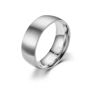 Brushed titanium steel ring with polished silver inner band for a minimalist modern look
