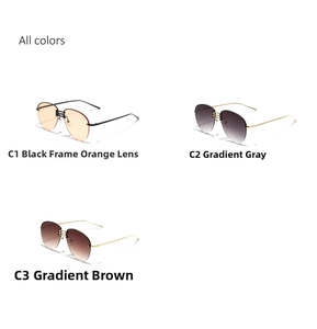 Semi-rimless metal sunglasses in orange, gradient grey, and tea shades