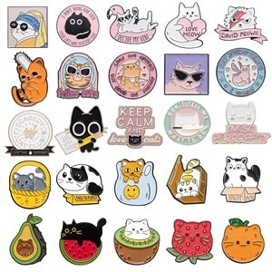 Cute Cartoon Cat Enamel Brooch Alloy Fruit Kitten Lapel Pin Kawaii Animal Badge For Backpack Clothing Accessory