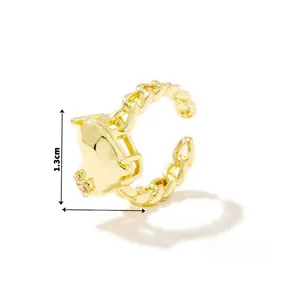 Detail view of gold heart ring with pavé zircon and hollow chain-link band design