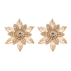 Luxurious layered snowflake flower earrings with gold finish and sparkling crystals