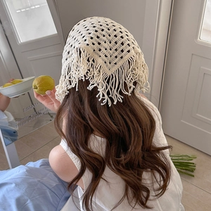 Crochet Bandana Triangle Headscarf Hollow Knitted Hair Band With Tassels Bohemian Retro Hair Accessories For Women