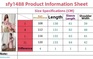 Size chart for pink striped long sleepwear robe showing measurements from S to XL in CM