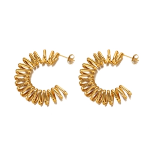 Exaggerated 18K gold plated stainless steel C-shape spiral earrings for women