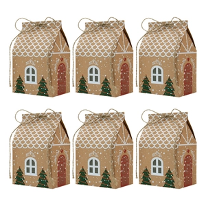Christmas Gingerbread House Gift Boxes Kraft Paper Candy Packaging With Jute Rope For Holiday Party Festive Decor Brown