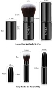 Detailed size specifications for retractable makeup brushes with dual-tone fiber bristles