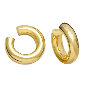 Polished 18k gold plated round ear cuff minimalist C-shaped earring pair on white background
