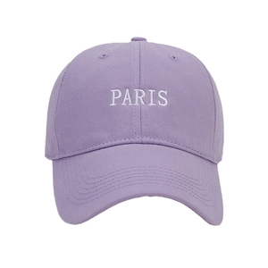 Lavender cotton baseball cap with white Paris embroidery in a minimalist stylish design