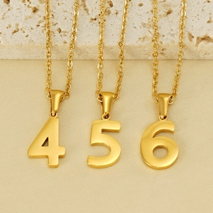 Three 18K gold plated stainless steel necklaces with numeric pendants 4, 5, and 6