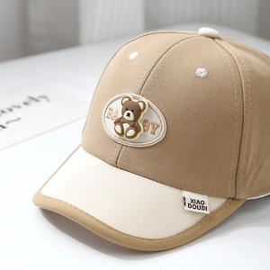 Kids baseball cap featuring a 3D teddy bear patch and stylish contrast color piping