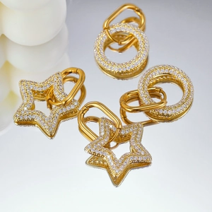 Luxurious gold-plated star and circle earrings set with sparkling micro-pave zircons