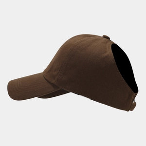 Deep brown ponytail baseball cap with climbing bear embroidery and adjustable back buckle