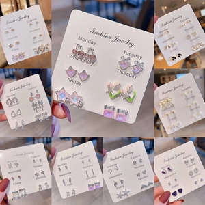 Mini Stud Earrings Assorted Heart Flower Bow Geometric Alloy Jewelry Women With Silver Earring Post Daily Styles