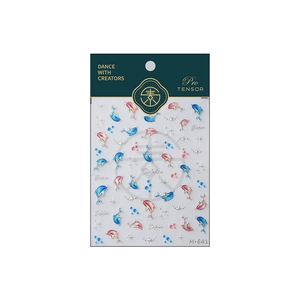 3D embossed dolphin nail stickers with gradient pink and blue stars and silver gilding