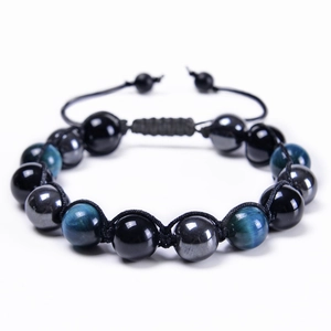 Natur Blaues Tigerauge Und Schwarzer Onyx Hämatit Perlenarmband Handgewebt Verstellbares Seil Schmuck Unisex