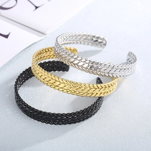 Wheat Braided Texture Stainless Steel Open Cuff Bangle Bracelet For Women Minimalist Fashion Trendy Accessory
