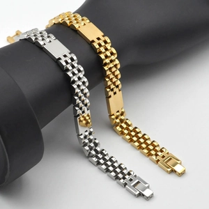 Punk style flat head tank stainless steel bracelets in gold and silver watch band design