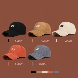 Retro corduroy baseball caps with 87 embroidery in black grey beige and red