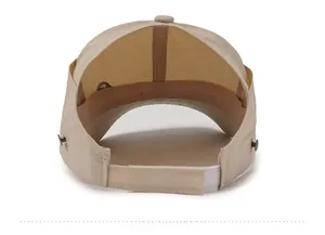 Adjustable velcro back closure on khaki quick-dry sun hat with metallic rivet details