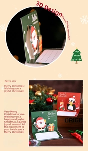 Detailed 3D pop-up Christmas cards featuring Santa and Penguin with writing space